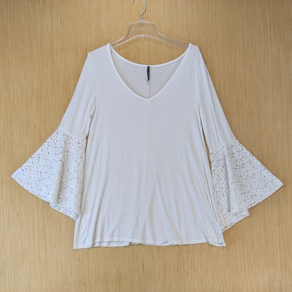 Womens White Lace Bell Sleeve Boho Fairy Festival Retro V-Neck Top Large Stretch